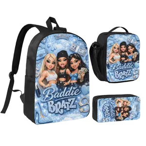 Anime Bratz3 backpack with lunch bag pencil box for Teen Girls Boys, 3pcs kids school bag with adjustable straps, office travel bag Bookbag lunchbox