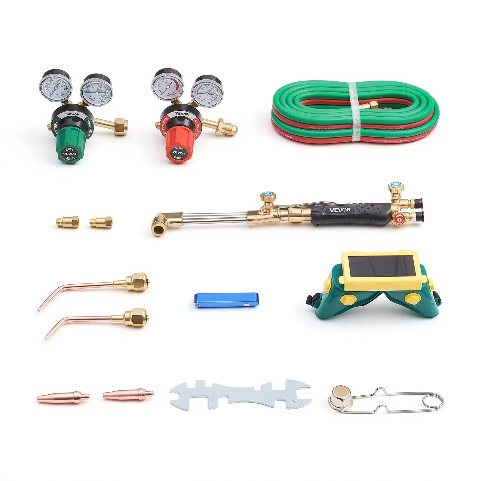 VEVOR Heavy Duty Professional Oxygen Acetylene Torch Kit, Cutting/Welding Set with Check Valves, Stable Flow Gas Regulators, 15FT Twin-Hoses, 2 Cutting Tips, Welding Tips