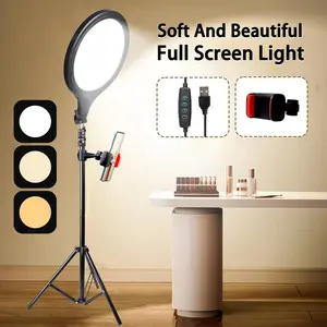 10" Full-Screen Circular Live Streaming Light with 110cm Adjustable Bracket, USB Powered Dimmable LED Light with Flexible Tripod & Phone Holder for iPhone Android Mobile - Perfect for #Summer Wins#Fathersdaygift
