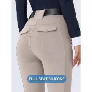 Women'S Riding Pants, Full Seat Silicone Anti-Wear-Resistant Quick-Dry Elastic Tummy Control Tight Riding Trousers, Women'S Riding Pants with Pockets on Both Sides, Equestrian Trousers