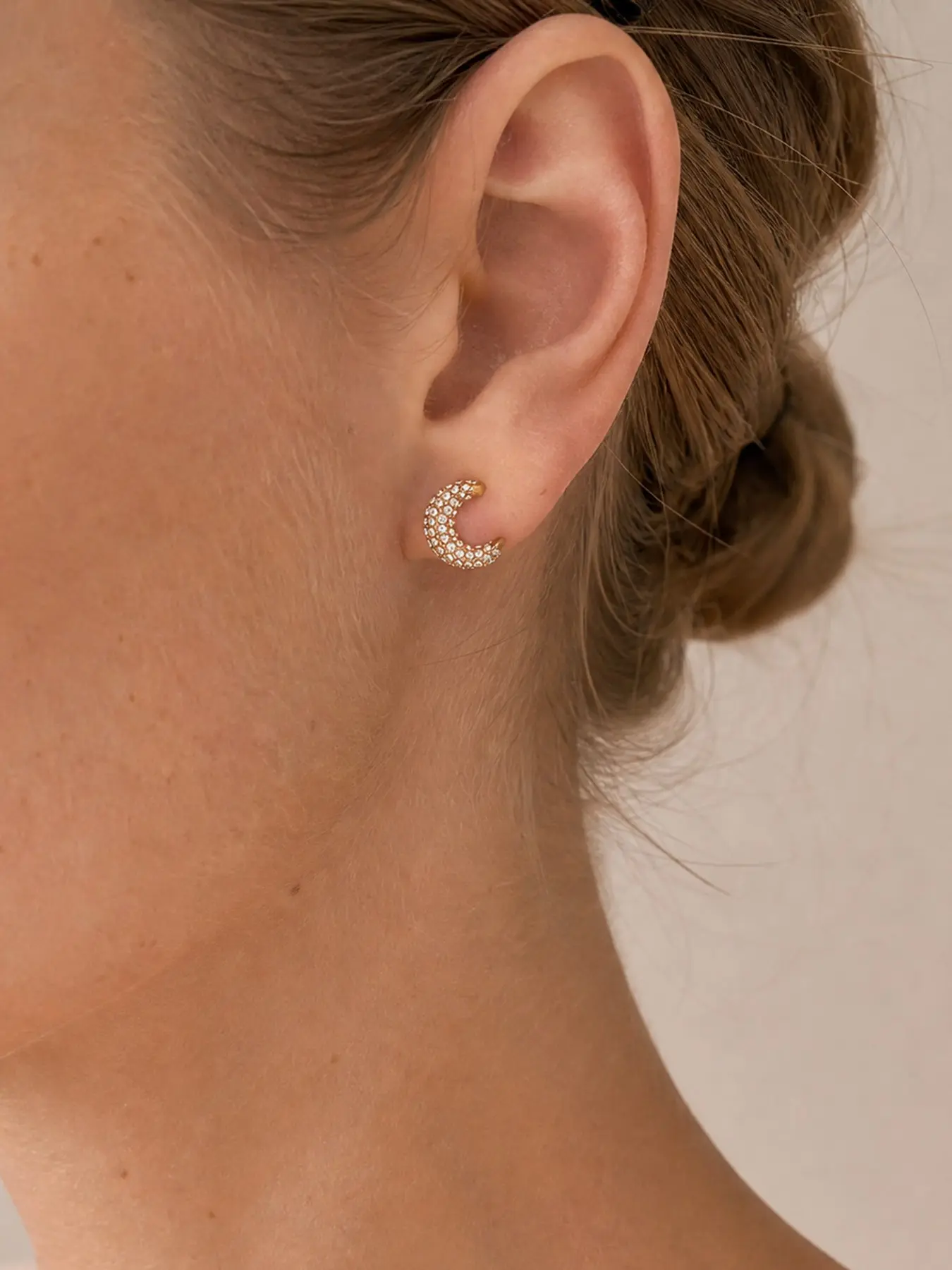 Vintage Full Rhinestone C-Shaped Stud Earrings, Nickel-Free, Geometric Pattern, Women's Daily Wear Jewelry Gift