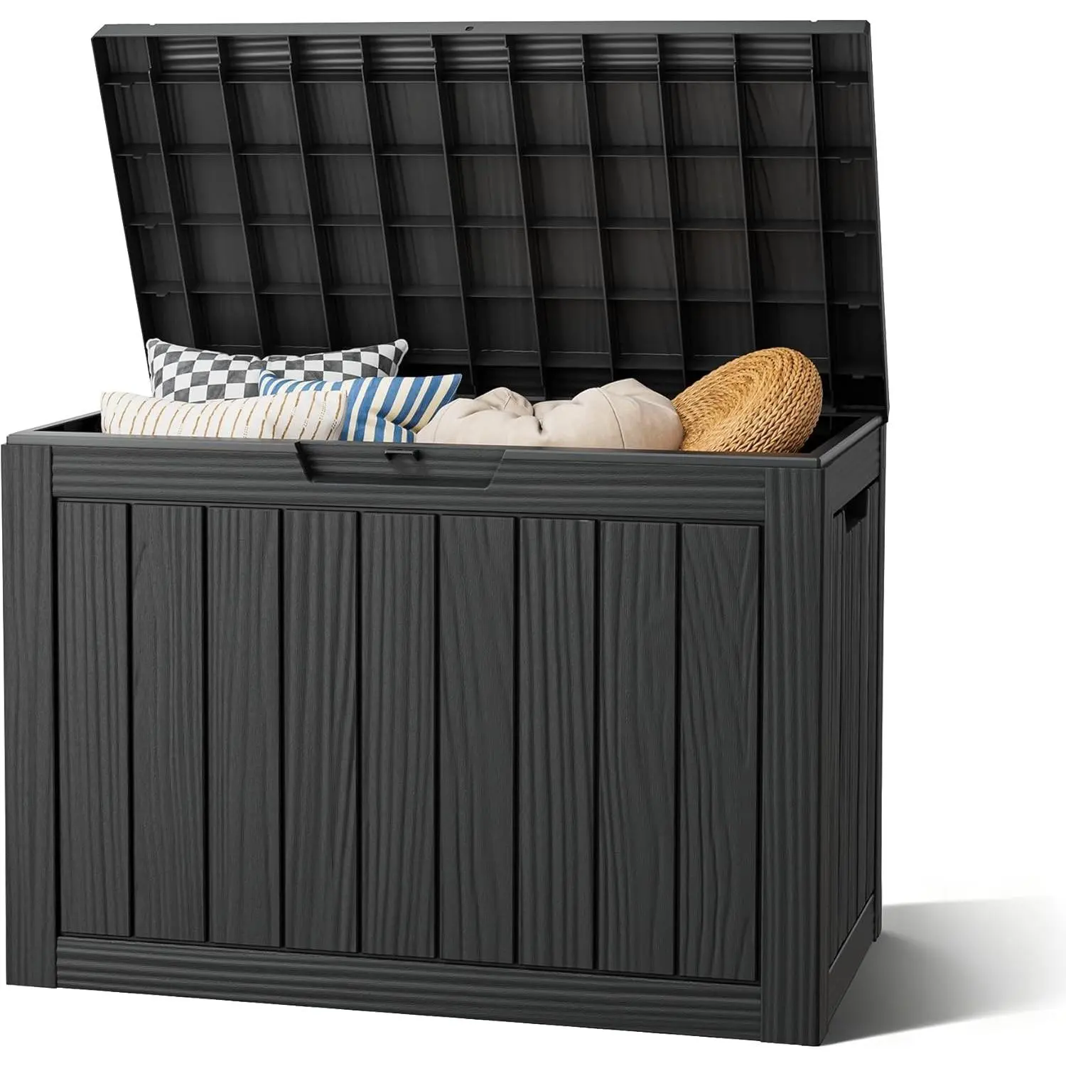 Outdoor Deck Storage Box,Resin Deck Boxes Indoor and outdoor, Waterproof Storage Box Lockable Lid (Black,50 Gallon)