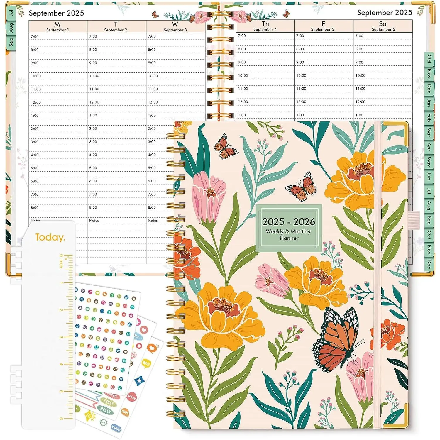 2026 Appointment Book, Hardcover Planner 12 Months Weekly and Monthly (January 2026 - December 2026), 8.5"x11" Daily Hourly Planner 60-Minute time Slots, Spiral Calendar Schedule Book for Work School Teacher Student, Orange Floral