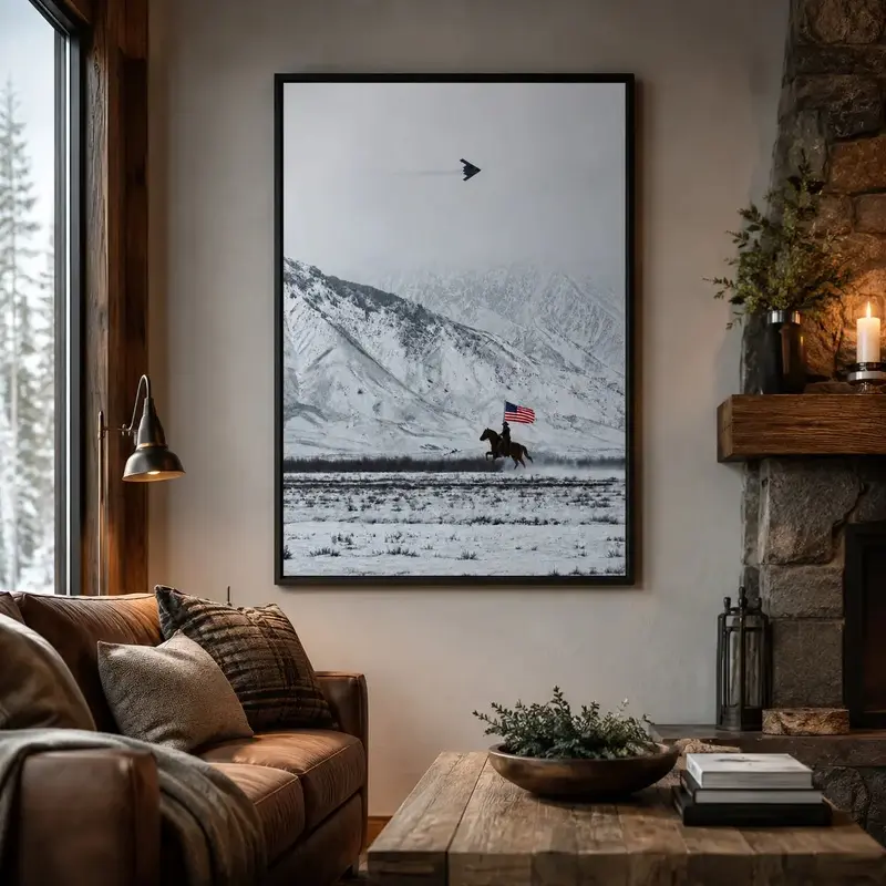 Cowboy on Horse and B2 Spirit Flying Satin Poster- America Western Mountain Unframed Wall art waterproof canvas wall art exquisite poster  bedroom dorm gaming room office classic print unique wall art decoration life canvas wall art aesthetic room decor