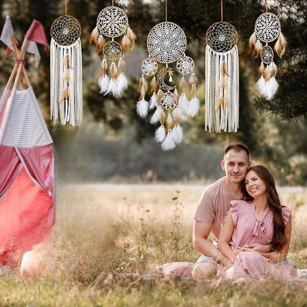 Boho Style Dream Catcher, 5 Counts/set Moon & Sun Feather Design Hanging Dream Catcher, Wall Hanging Decor, Art Wall Decoration for Home Living Room Bedroom