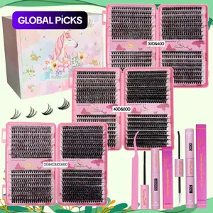 Mixed Length DIY Eyelash Extensions False Eyelashes Kit, 1 Set Curling False Eyelashes with Eyelash Glue and Tweezers, Professional Eye Makeup Accessories for Women, Cosmetic Set #TOP PICKS