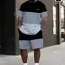 Men's Summer Casual Set, Fashionable Striped Design, Outdoor Activities, Loose-Fitting Short Sleeve, Crewneck, 2 Piece Large Size