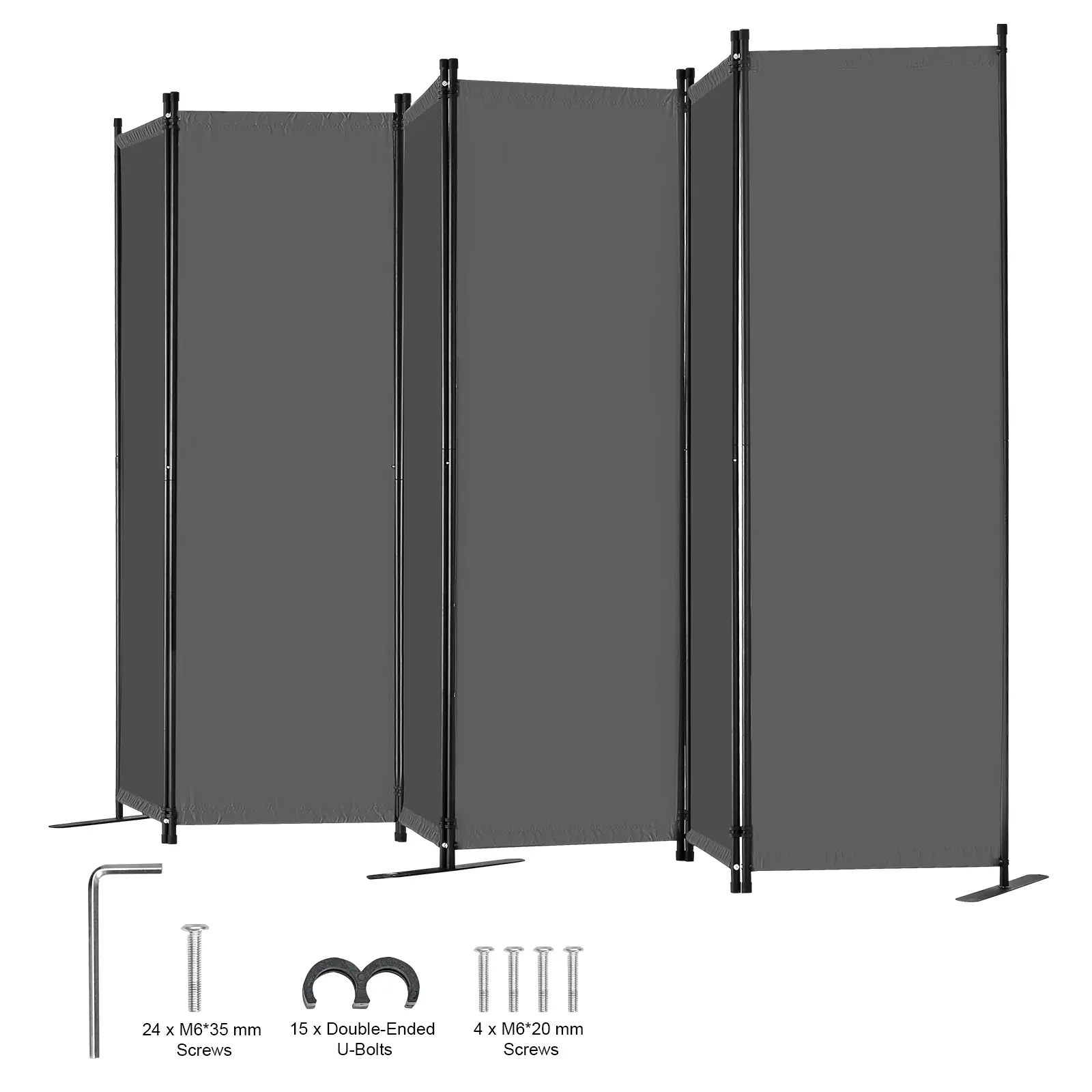 Room Divider, 6 Panel Room Divider, Folding Privacy Screen and Portable Partition Divider for Room Separation, Freestanding Room Partitions for Office, Bedroom, Study, Grey