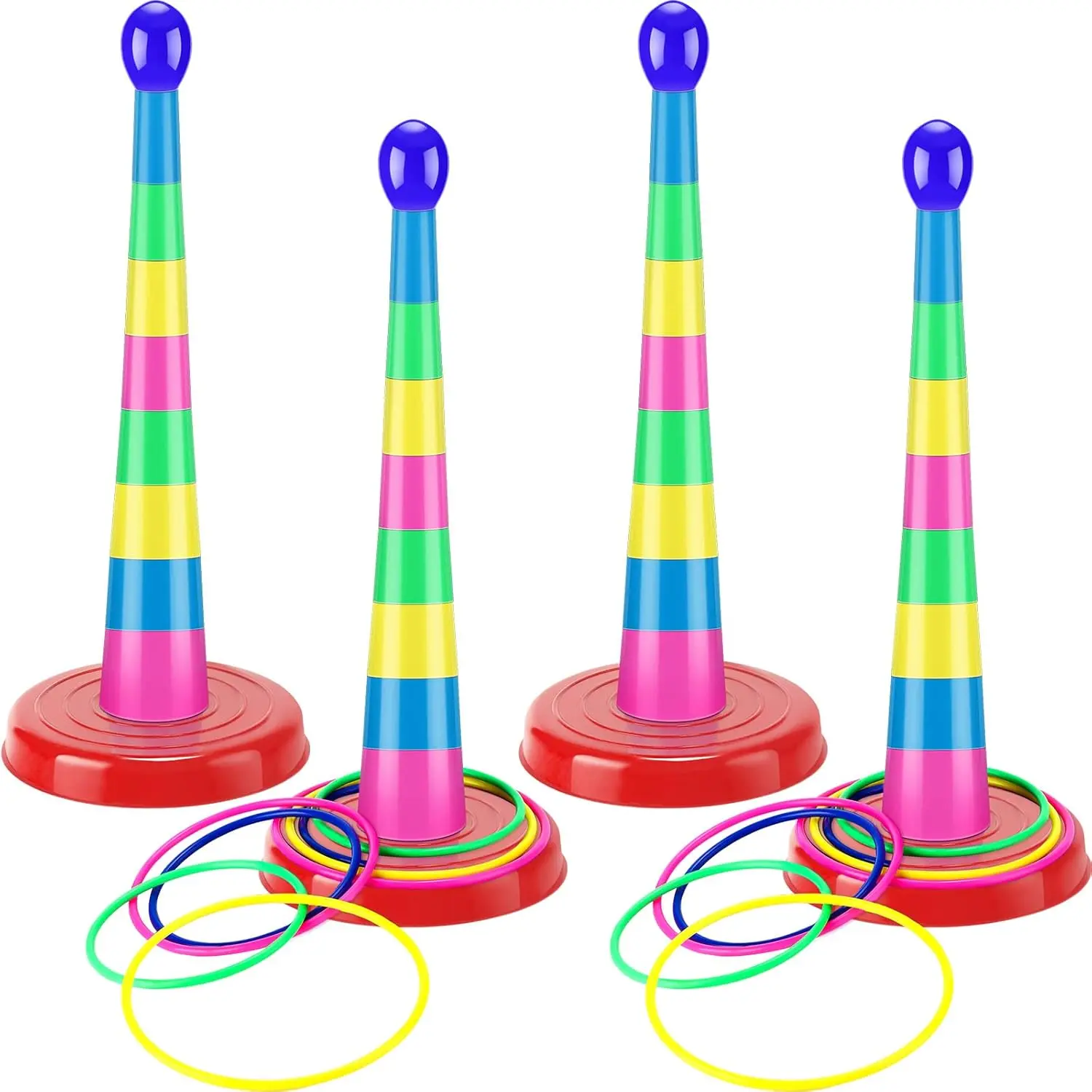 76 Pcs 4 Sets 18 Inch Plastic Ring Toss Game for Kids Colorful Tossing and Active Play Set Travel Ring Toss Quoits Toy Portable Carnival Games Indoor Outdoor Birthday Party Halloween Playgroundfidget toys