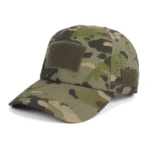 Men's Tactical Camouflage Operator Cap - Breathable Laser-Cut Mesh Baseball Hat with Velcro Panels for Morale Patches, Outdoor Sports Sun Hat for Hunting & Airsoft
