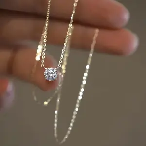 An exciting and resonant emotion925 Sterling Silver 18K Gold-Plated Necklace Versatile Single Shiny Zircon Clavicle Chain Women's Wedding Jewelrycords for graduation,gift,accessories for women tarnish proof jewelry