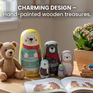 1 Set Russian Nesting Dolls, Warm Bear Animals Matryoshka Dolls, Wooden Educational Toys for Kids, Crafts & Collectible Souvenirs, Ideal Gifts for Christmas Halloween Easter Thanksgiving Valentine's Day Ramadan New Year Birthday Party Wedding.