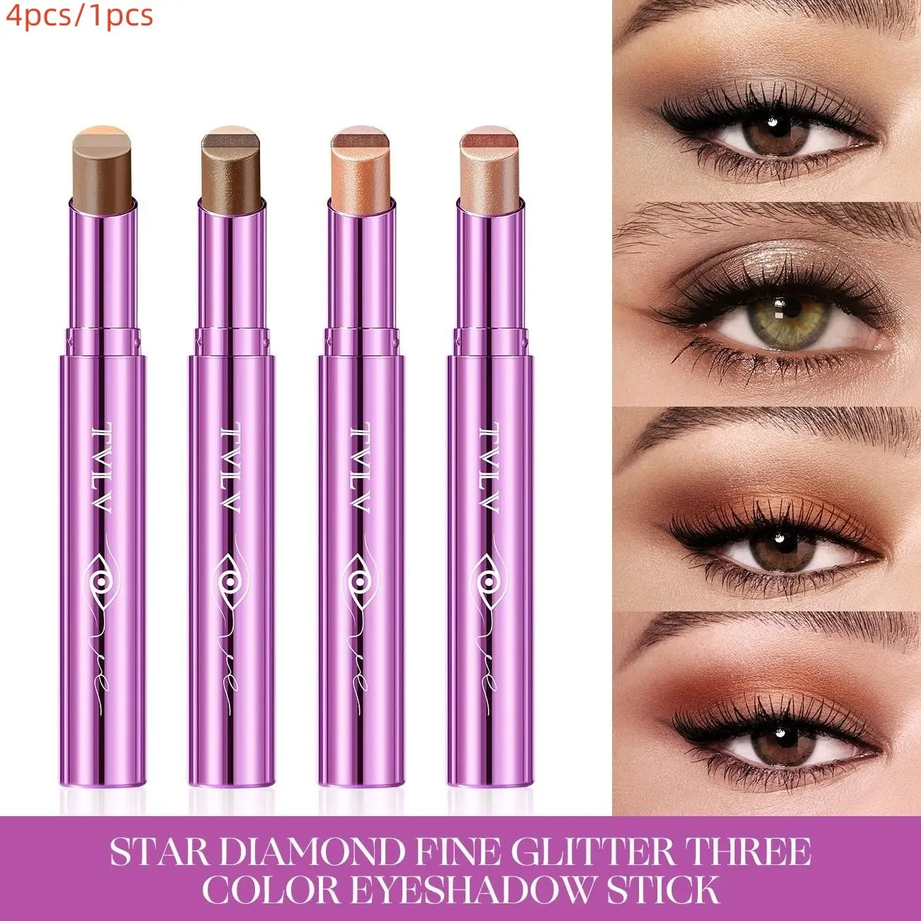 Three-Color Eyeshadow Stick, Shimmer Gradient Glitter, Lazy Eye Makeup, Waterline Highlighter, Three-Tone Eyeshadow Pen