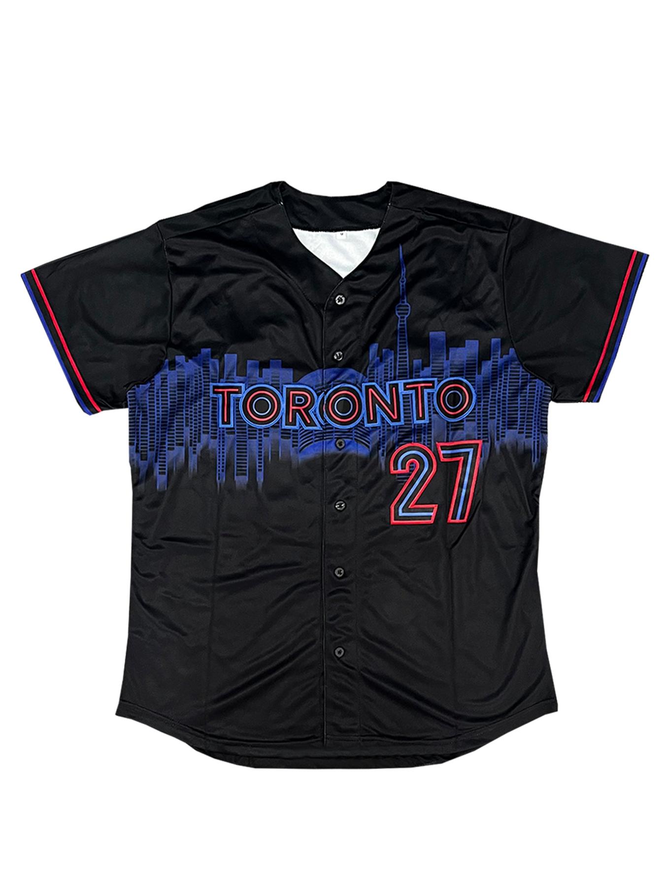 2025 New American Western Baseball Jersey TORONTO #27 T-Shirt Men's Loose Quick Drying Short Sleeved Cardigan Sports Casual Contrasting Men's Top