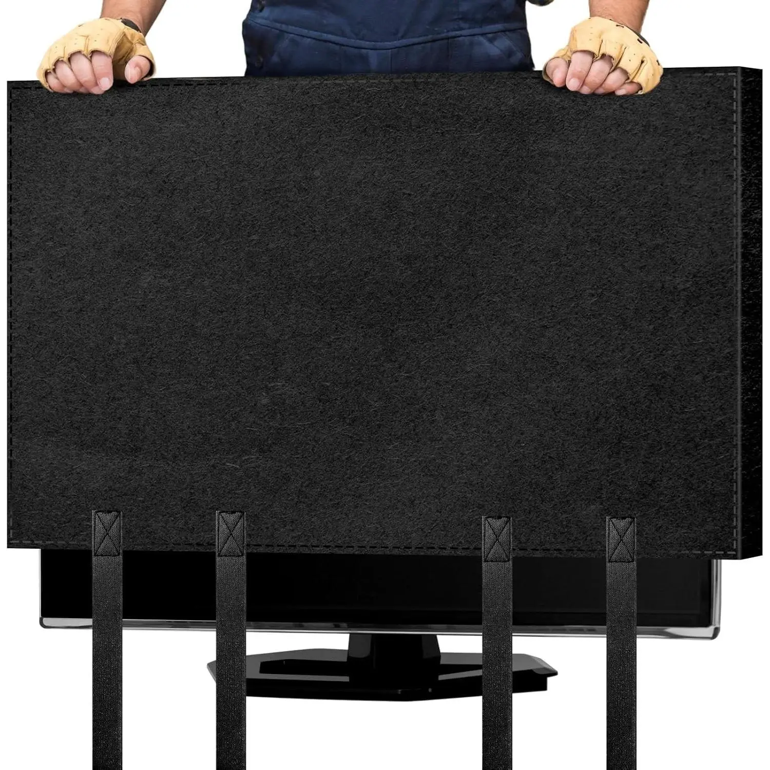 Heavy Duty Felt Fabric TV Cover for 70-75in Flat Screen TVs, Protective Anti-Scratch Screen Protector with Bottom Strap for Moving, Storing Home Packing Supplies