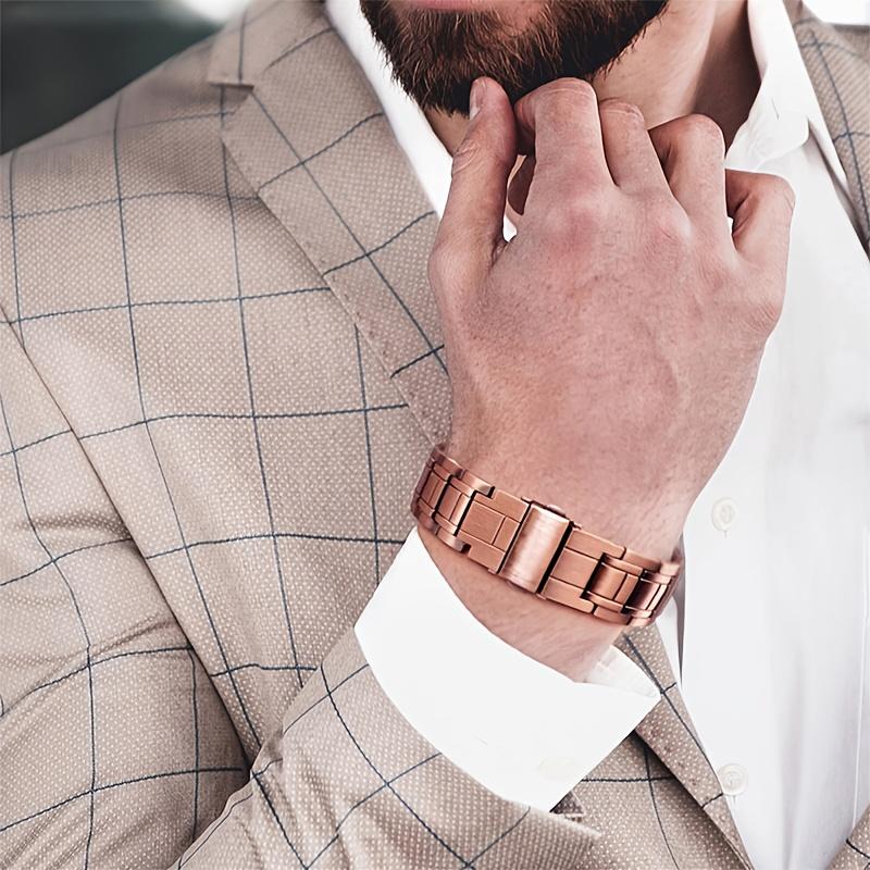Men's pure copper magnetic bracelet with 3X super strong magnets - hypoallergenic, sturdy design, with adjustable folding clasp - perfect gift, wristband bracelet, adjustment tool.