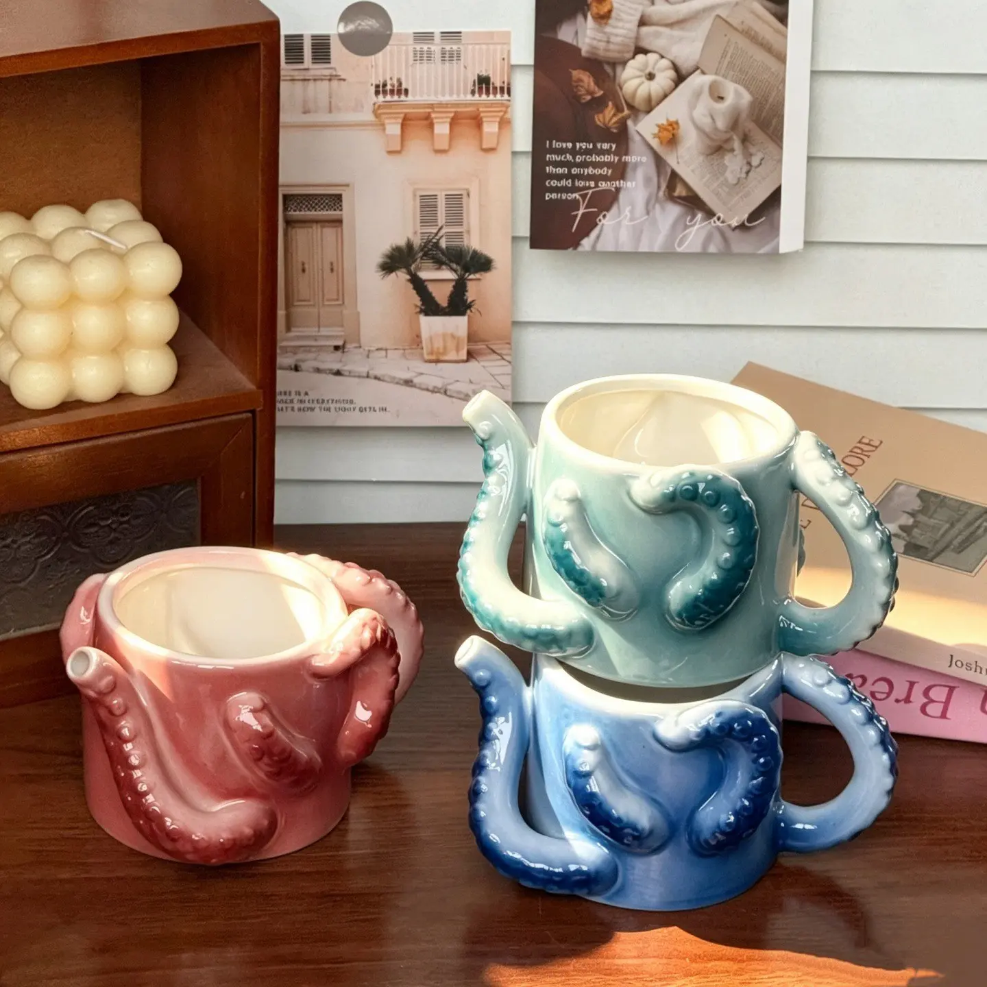 Handmade Abstract Octopus Ceramic Mug, Unique Niche Design Stylish Coffee Cup, Microwave & Dishwasher Safe Novelty Halloween Drinkware, Premium Decorative Tabletop Cup, Unique Decor Piece, Perfect Curiosity Gift, Thoughtful Holiday & Housewarming Present