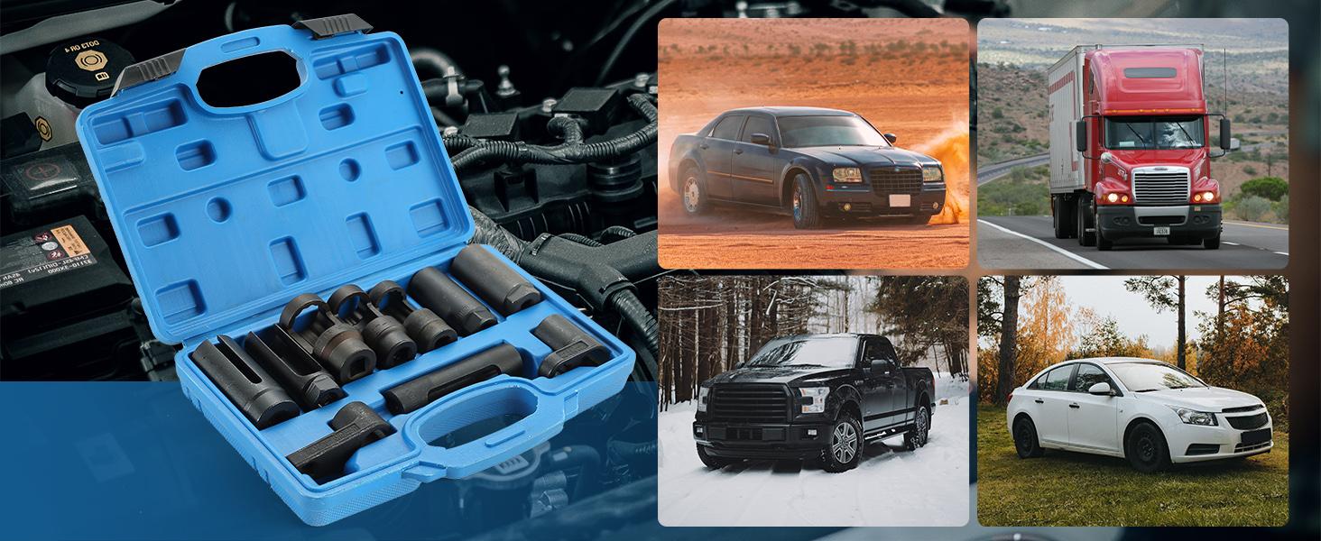 10pcs Oxygen Sensor Socket Set Sensor Oil Pressure Sending Unit Socket Set Universal Sockets O2 Sensor Tool Set