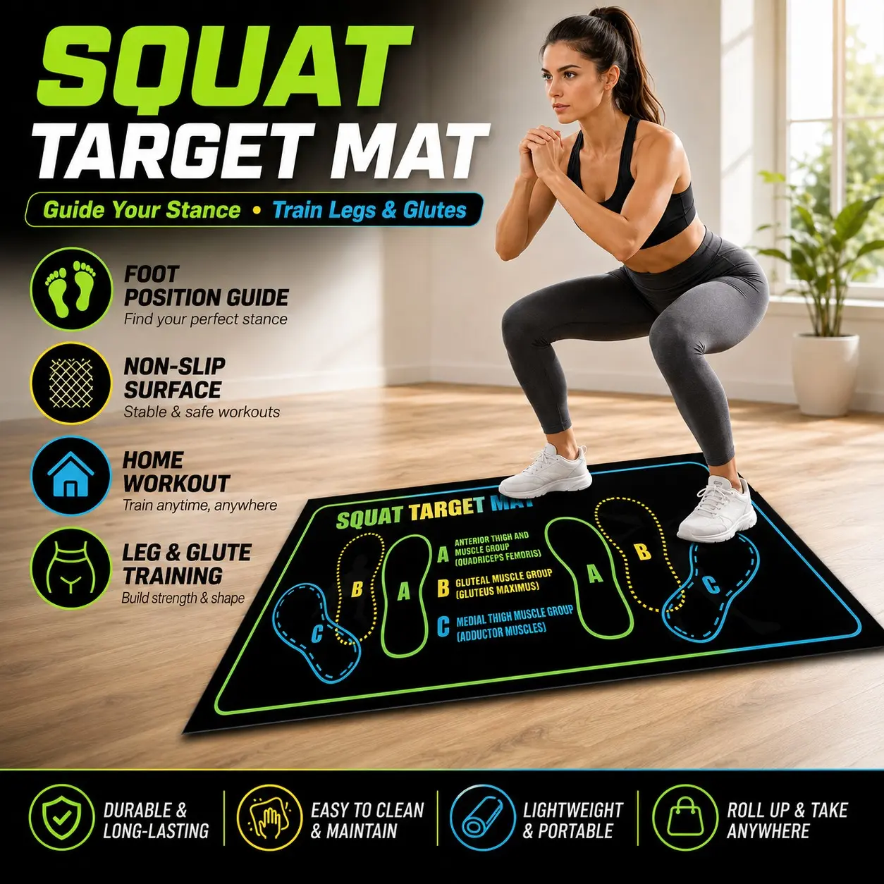 Anti-Slip Squat Pad Set, Durable Non-Skid Training Mats for Home and Gym Workouts, Fitness Equipment for Exercise and Strength Training, Fitness Exercise Accessories