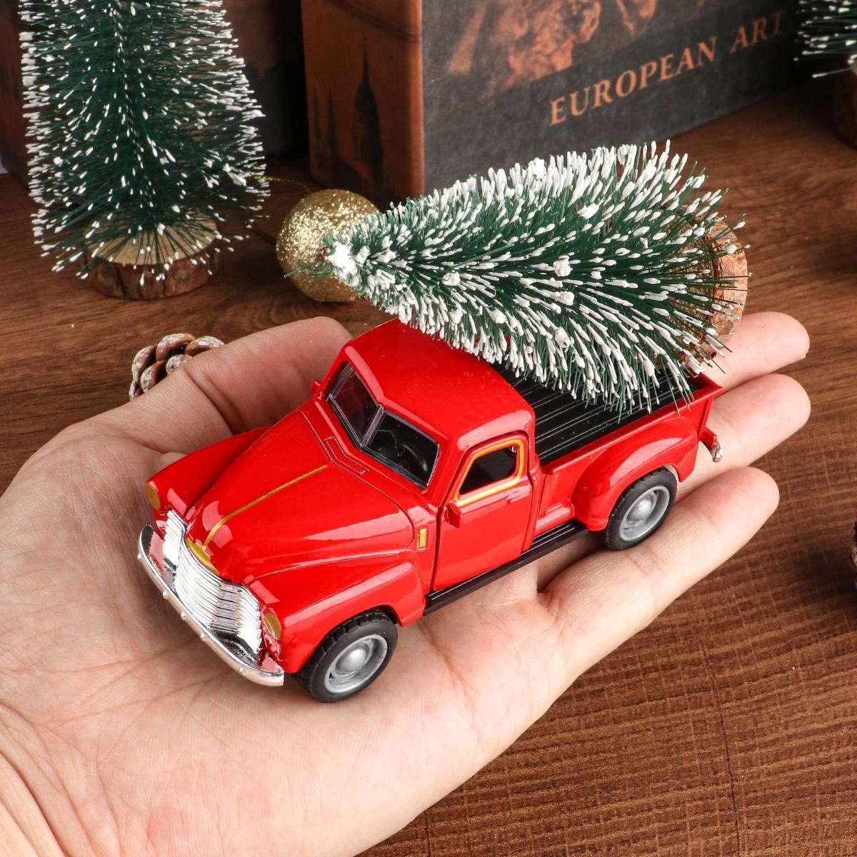 Mini truck+Christmas tree 2-piece ornament set; a good thing for home atmosphere decoration; living room and office desk ornamen