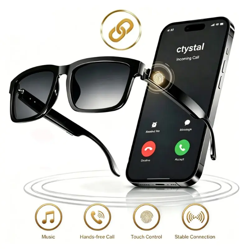 2026 Upgraded Smart Bluetooth Audio Glasses with Open Ear Speakers and Built in Microphone for Hands Free Calling, Voice Assistant, Anti UV Sunglasses with Touch Control for Running, Driving and Outdoor Activities, Wearable Tech Glasses