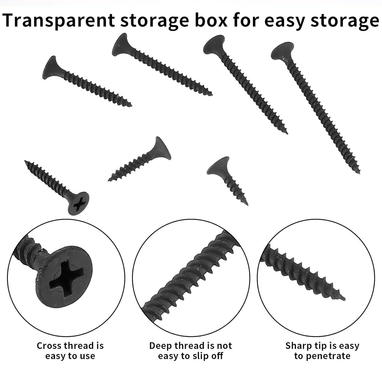220-Piece Self-Tapping Screw Set, M3.5 Sizes, Flat Head Cross Philips, Carbon Steel, Durable, Ideal for Wooden Furniture, Wood Screws, Screws Assortment Kit, Hardware
