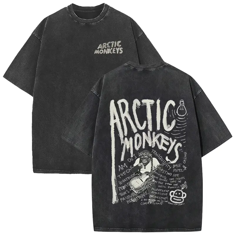 Retro Rock Arctic Monkeys Music Album Graphic T-Shrit Men's Vintage Washed Oversized Short Sleeve T Shirt Y2k Hip Hop Streetwear Casual Tshirt