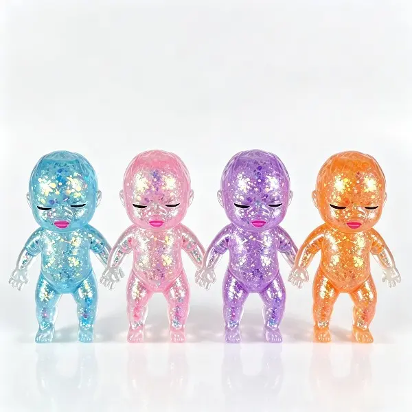 Cute Transparent Glitter Baby Figure Squeeze Toy Colorful Sparkle Fidget Squish Doll 14cm Large Size Anxiety Relief Sensory Toy Trendy Collectible Ornament Gift