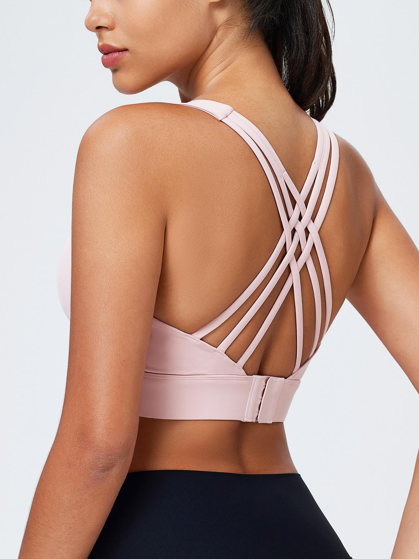 Women's High Impact Sports Bra with Sewn-In Pads, 3 Row Adjustable Back Hook-eye Closure Criss-Cross, Soft and Breathable Non-removable Moulded Cups, Gift for Women, Women's Workout Clothes
