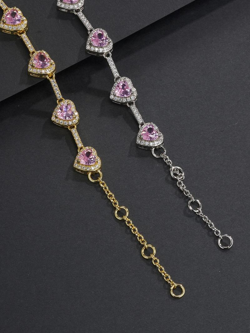 Pink Heart Design Anklet, Fashionable Adjustable Anklet for Women & Girls, Trendy All-match & Exquisite Jewelry for Birthday Gift, Fashionable Trendy Jewellery Accessories, Dainty Layered Anklet