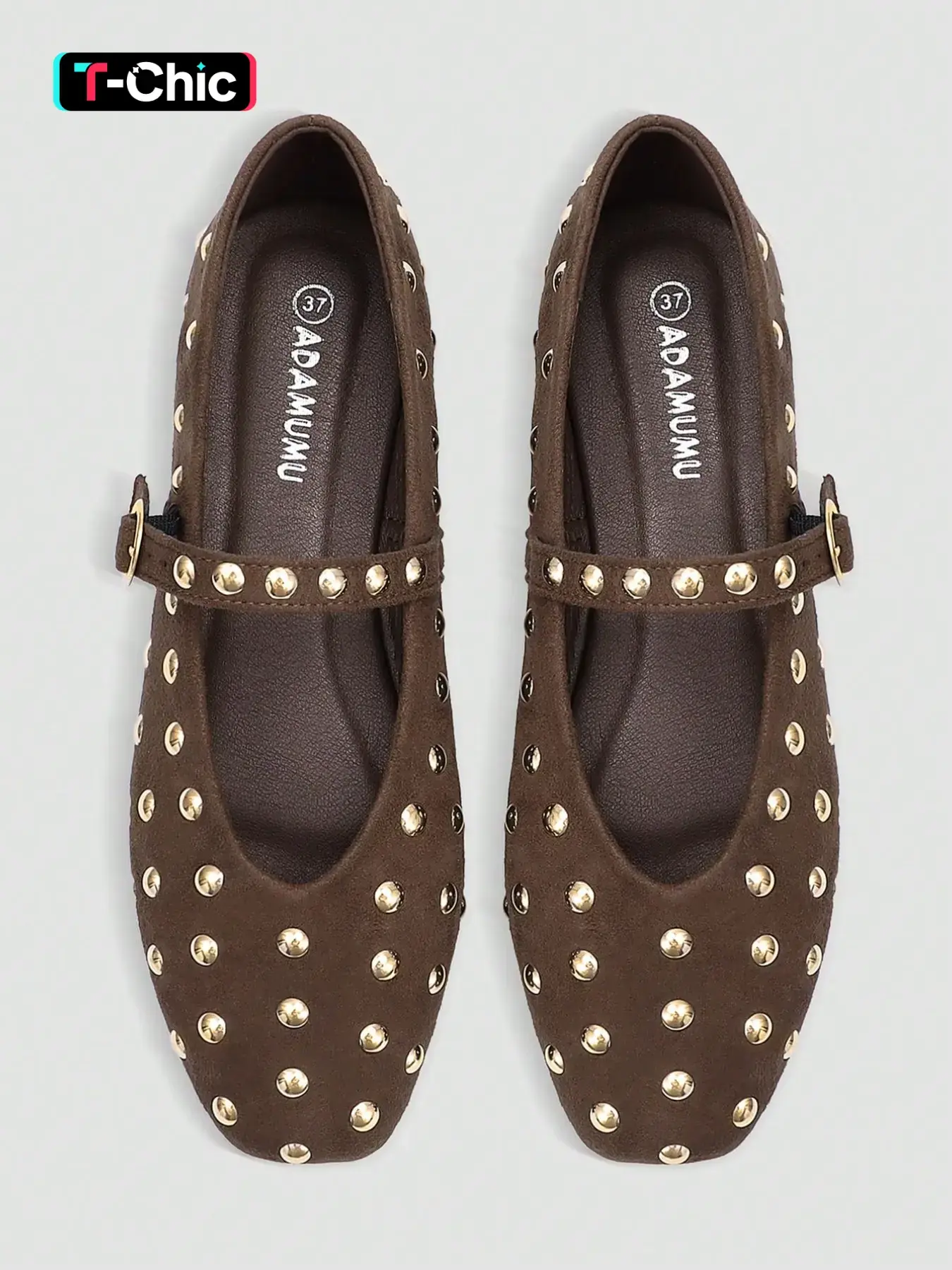 Women's Velvet Rivet Mary Jane Flat Shoes, Vintage Trendy Style, Buckle Strap, Comfortable Casual Party Footwear, Square Toe Flats