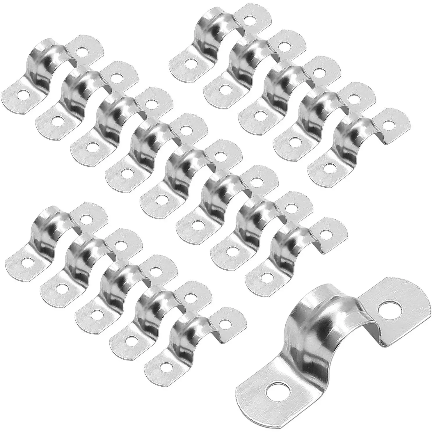 10 count M12 Rigid Pipe Strap, 1/2" Stainless Steel 2 Holes  U Bracket Pipe Clamp for Fixing Pipe or , 0." Width