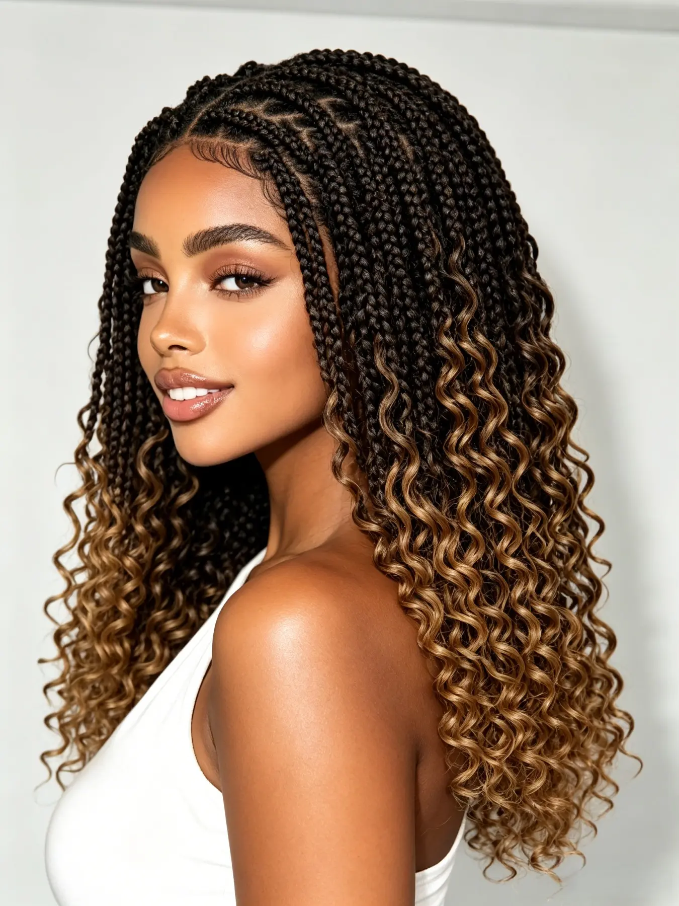 16 Inch Ombre Honey Tip Box Braid Curly Lace Full Wig, Stylish Hairpiece for Everyday Wear, Perfect for Layered Looks & Events