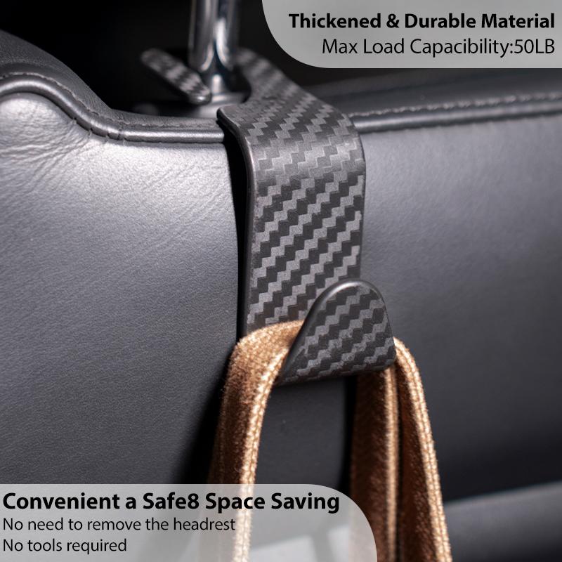 4 PCS Car Seat Headrest Thickened Hooks, Car Back Seat Storage Hooks, Car Seat Back Storage Hooks, Can Hang Wallets, Coats, Umbrellas, Shopping Bags, Handbags, Car Accessories. 2 Styles (Black Checkered/Black)