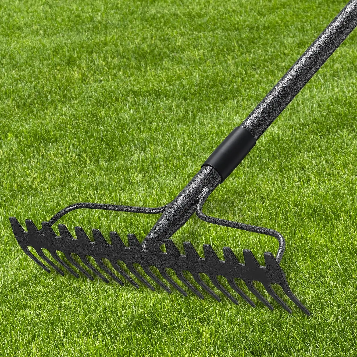 49'' Bow Rake ,17 Tines Metal  Rakes with Stainless Steel Handle,Heavy Duty Garden Rake for Loosening Soil Gathering Leaf Leveling Lawn Farming Land Management Yarn Thatch Rake