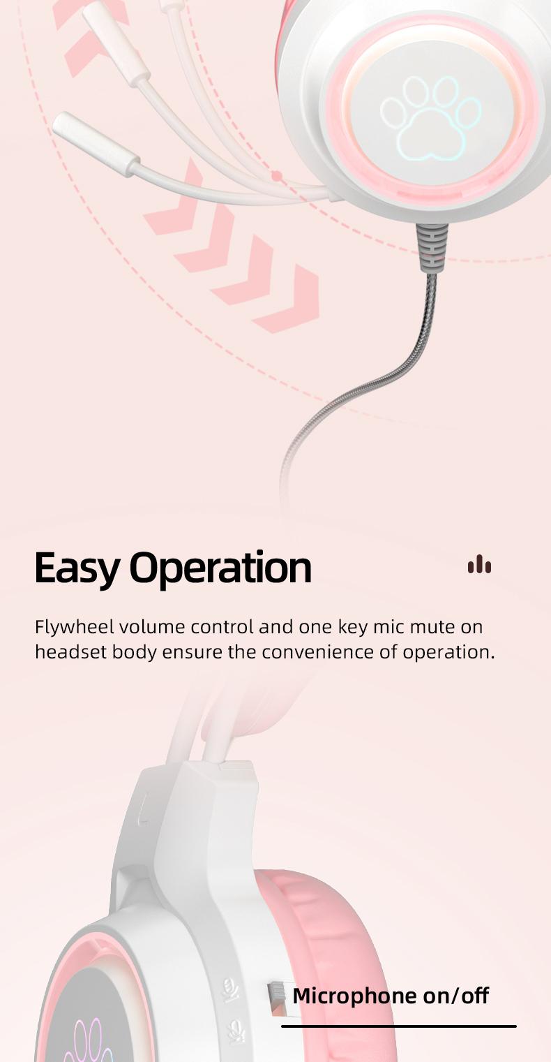 G35 High-Value RGB Gaming Headset with Cute Cat Ear Design, Wired Over-Ear Headphones for PC & Console Games, Multi-Scene Use, PC Gaming Accessories