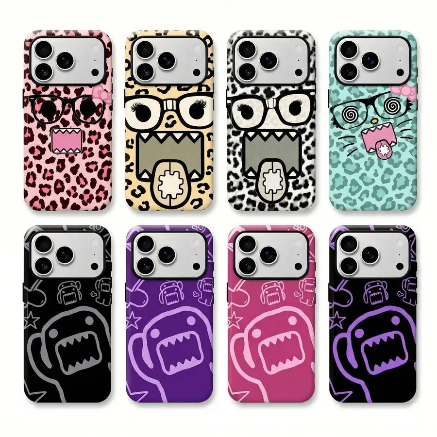 Black Grey Line Art Domo Kun Doodle Phone Case Shockproof Protective Cover For iPhone 11 12 13 14 15 16 17 Pro Max Streetwear Y2K Grunge Aesthetic Anti-Scratch Hard Shell