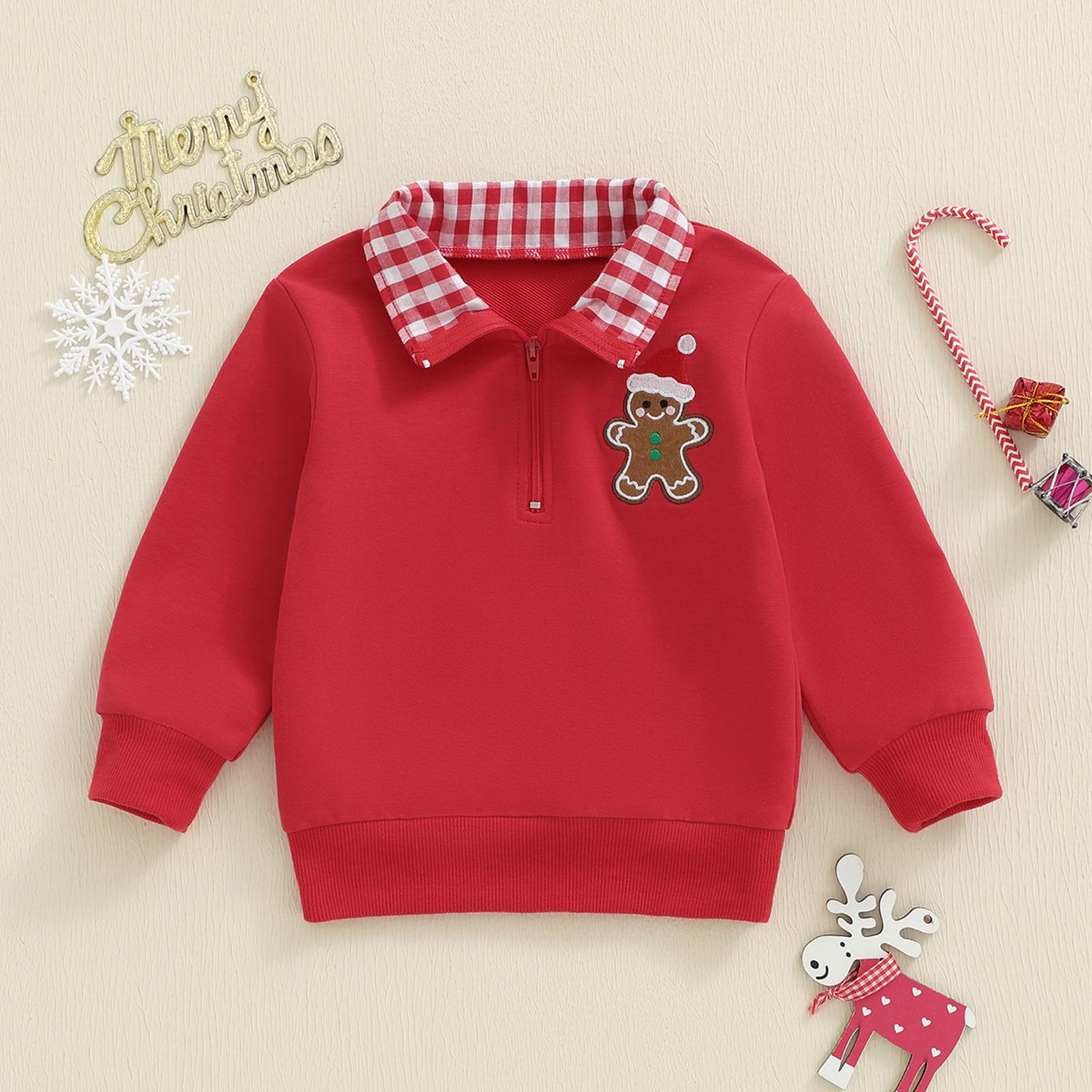 Baby Boy Christmas Sweatshirt Gingerbread Man Embroidery Long Sleeve Lapel Zip Front Pullover Tops 6M-4Y Baby Boy Christmas Sweatshirt Gingerbread Man Embroidery Long Sleeve Lapel Zip Front Pullover Tops 6M-4Y