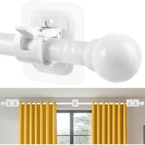 Curtain Rods No Drilling for Windows 48 to 84-96 Inch,Renter Friendly Drapey Pole with 5 count No Drill Curtain Rod Brackets,Outdoor Long Cortineros Para Ventanas with Adhesive Curtain Rod Holder White