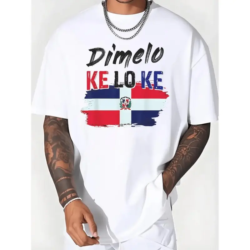 Unisex Dimelo KE LO KE Dominican Republic Flag Graphic Cotton T-shirt Casual Daily Wear Fashionable Comfortable Soft Cotton Blend Top for Men and Women