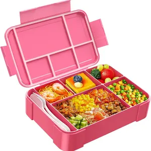 Lunch Box, 5 Colors Available, 1450ML Leak-Proof, 6 Compartments, Includes Food Utensils, Ideal for School Return, Book Style Snack Container