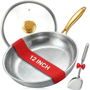 12" Titanium Pans for Cooking | -Grade Pure Titanium Frying Pan Pro with Lid & Spatula | /PFOA/PTFE Free Nonstick Cookware | Dishwasher & Oven Safe, Kitchen Induction Compatible