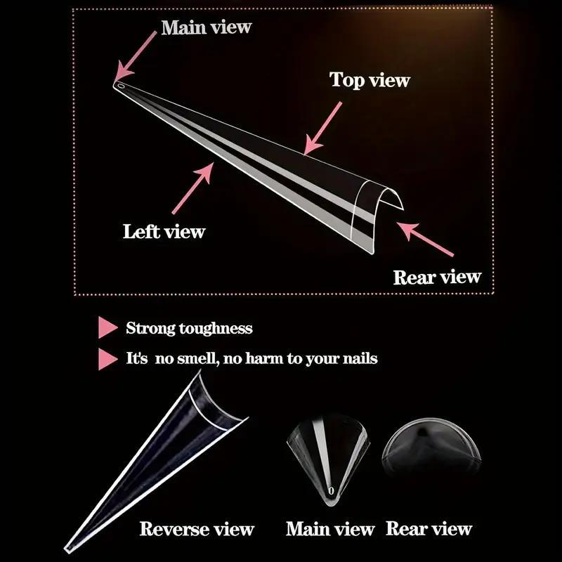 Long Pointed Fake Nail, 504pcs/set White & Transparent Full Cover Nail Tip Set, Acrylic DIY Salon Nail Art, Salon Quality Nails, Manicure & Pedicure Tools for Women & Girls