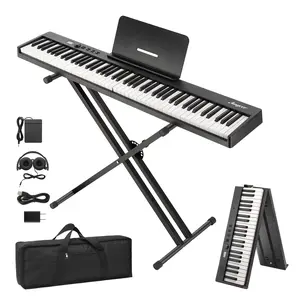 Collapsible 88-Key Digital Piano Keyboard – Portable Full-Size Electronic Piano with Touch Sensitive Keys Headphones Pedal Carry Bag Note Stickers – Lightweight Battery-Operated for Beginners & Experienced Players – Ideal for Practice Travel Home