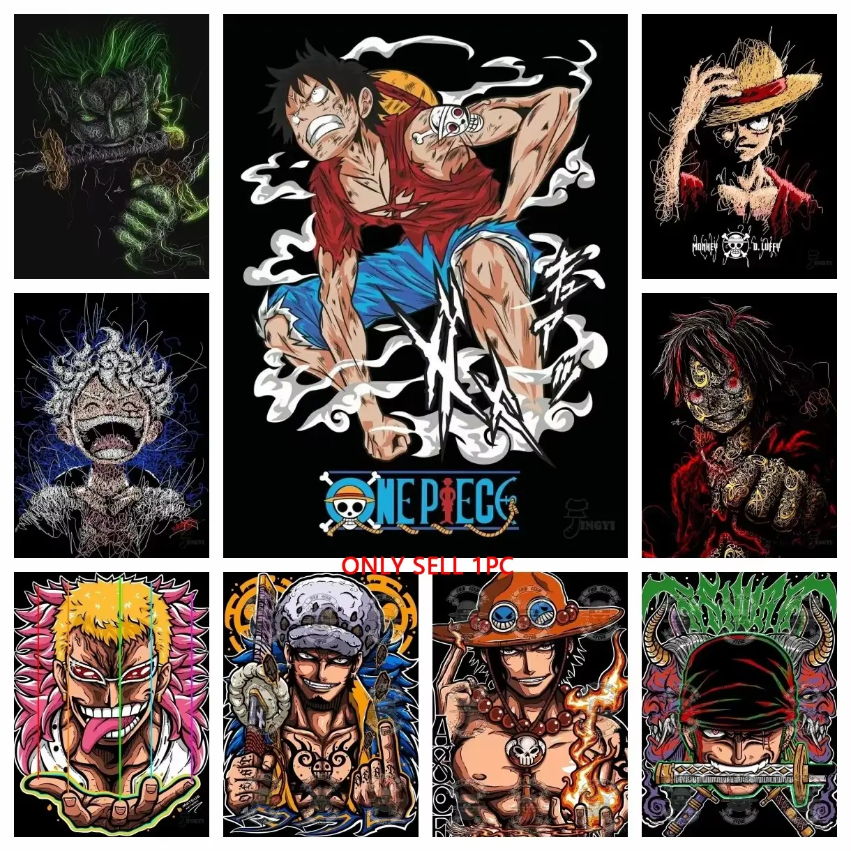 1pc Unframed 2026 New One Piece Canvas Wall Art Monkey D. Luffy Wanted Roronoa Zoro HD Prints Poster Home Decor Art Gifts (12 styles to choose from)