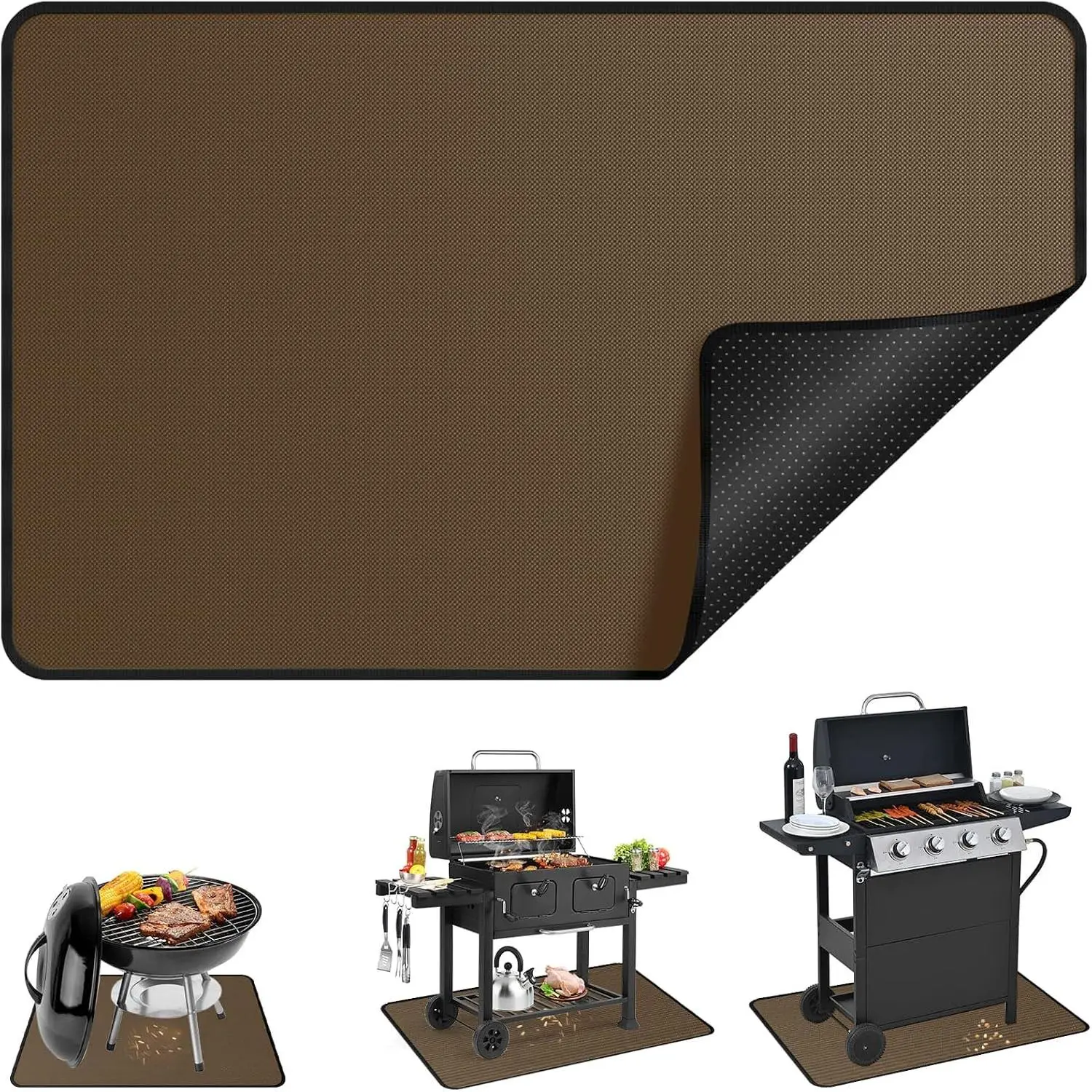 Anze Under Grill Mat for Outdoor Grill, 2.0mm Thickness, 4-Layer Fireproof| Oilproof, Waterproof, Deck and Patio BBQ Mat, Indoor Fireplace Pad, Fire Pit Mat, 38 x 65 inch, Brown , Easy to Clean
