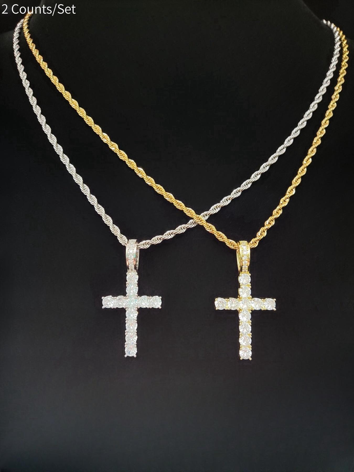 Rhinestone Cross Twist Chain Pendant Necklace for Men & Women, Cross Chain Design, 1 Piece Hip Hop Jewelry for Party, Daily Clothing Decor, Trendy All-match Jewelry for Birthday Gift, Exquisite Jewelry Gift