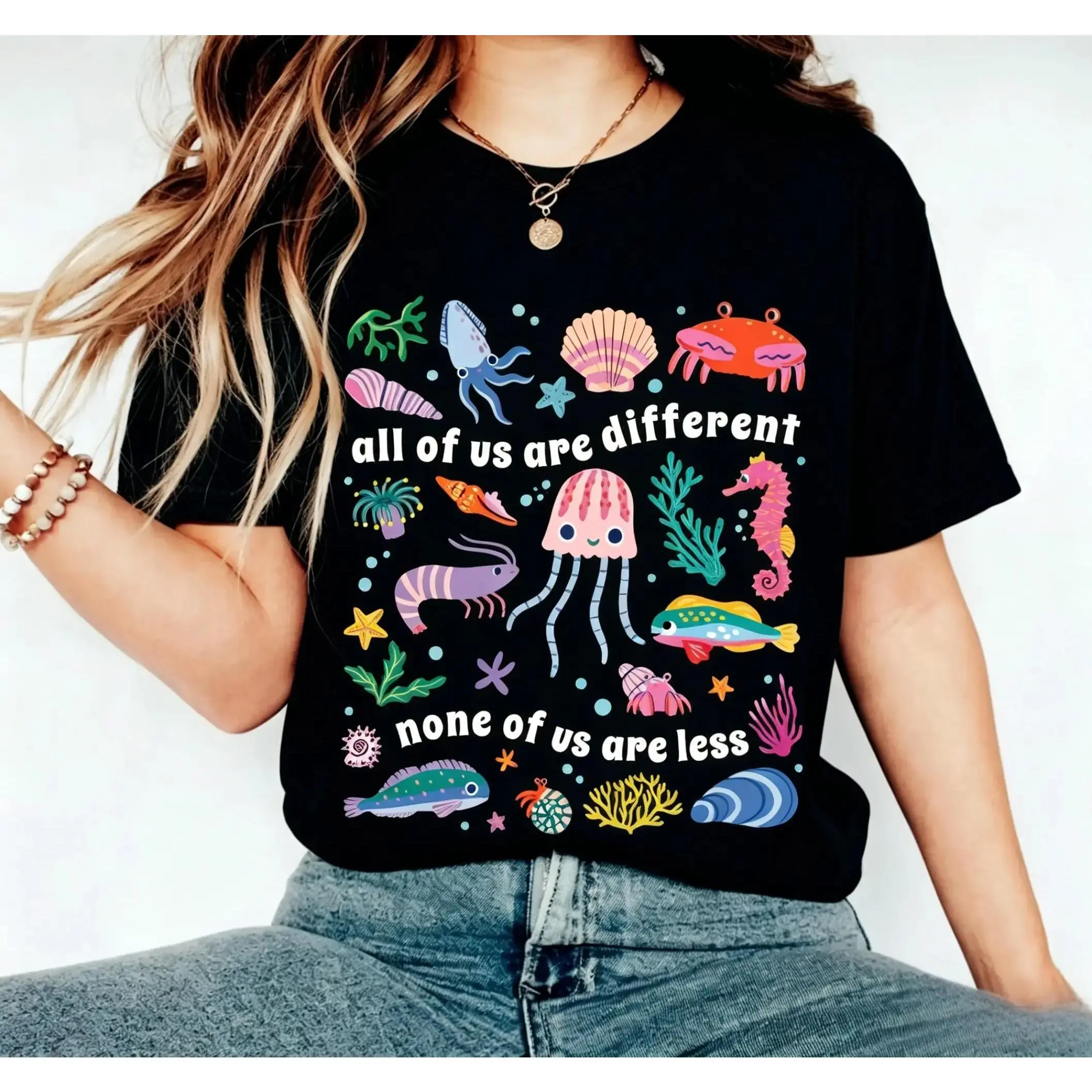 Inclusion Shirt, Autism T-Shirt, All of Us Are Different Neurodivergent Shirt, Ocean Lover Summer Special Education Teacher Tee,Casual,shirts