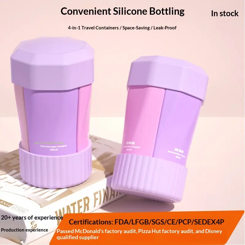 Silicone sub-bottle, sunscreen lotion bottle set, cosmetic bag four-in-one set, travel sub-bottle.