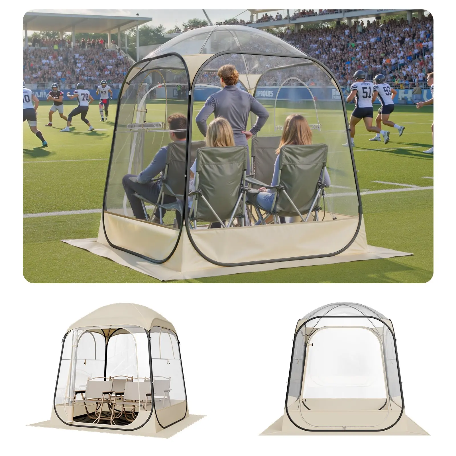 【DealsForYouDays】VEVOR Pop up Sports Tent, 63x63 in Clear Bubble Tent for 2-4 Persons, Waterproof Outdoor Pod with Floor Mat Top Cover, Garden Igloo Dome Tents Camping Shelter for Events Fishing Cheering